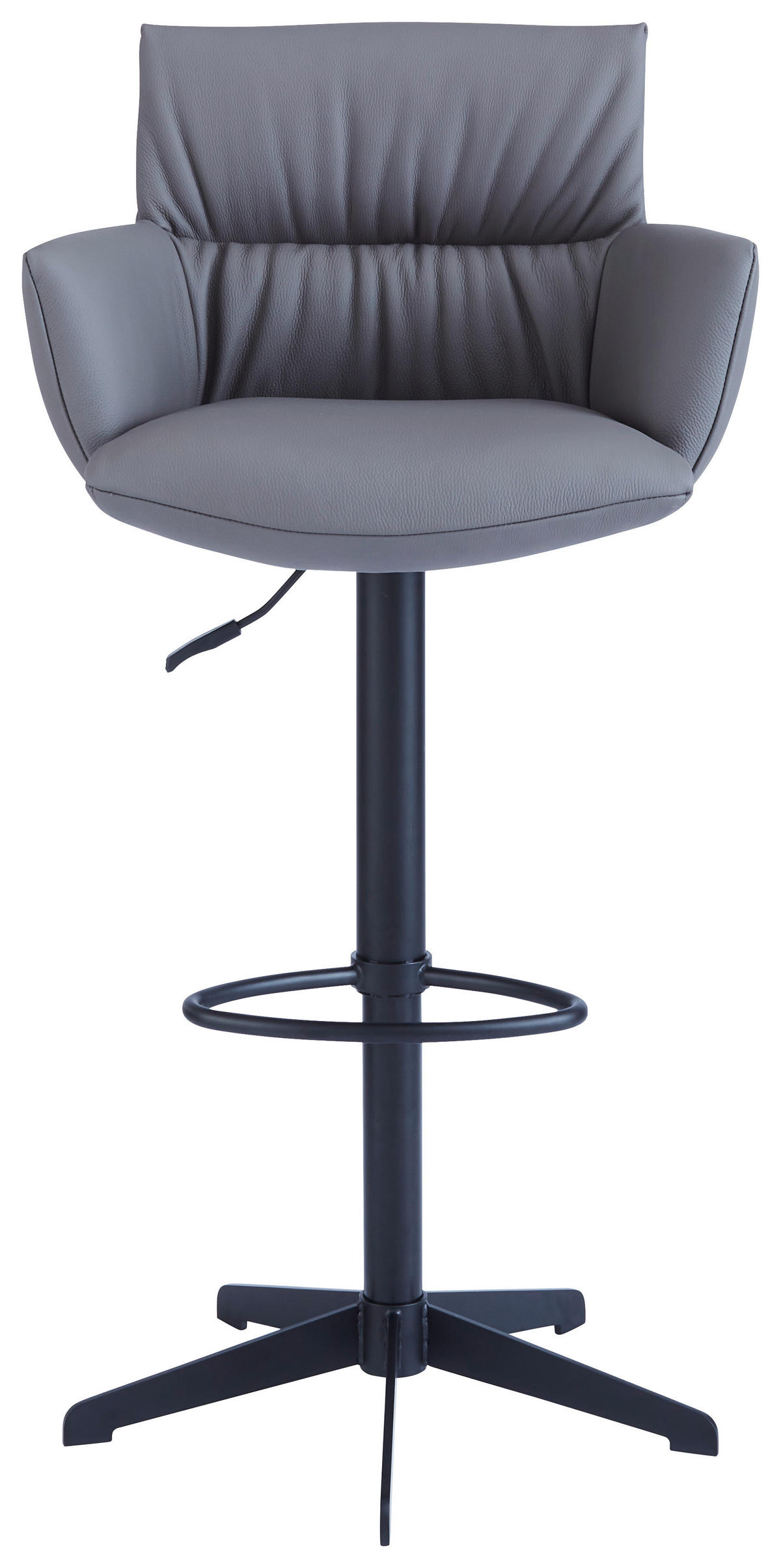 BARHOCKER Echtleder Anthrazit, Schwarz Eisen Lederauswahl, Stoffauswahl, Sitzfläche 360° drehbar, automatische Rückholfunktion  - Anthrazit/Schwarz, Design, Leder/Metall (58/88-112/58cm) - Dieter Knoll