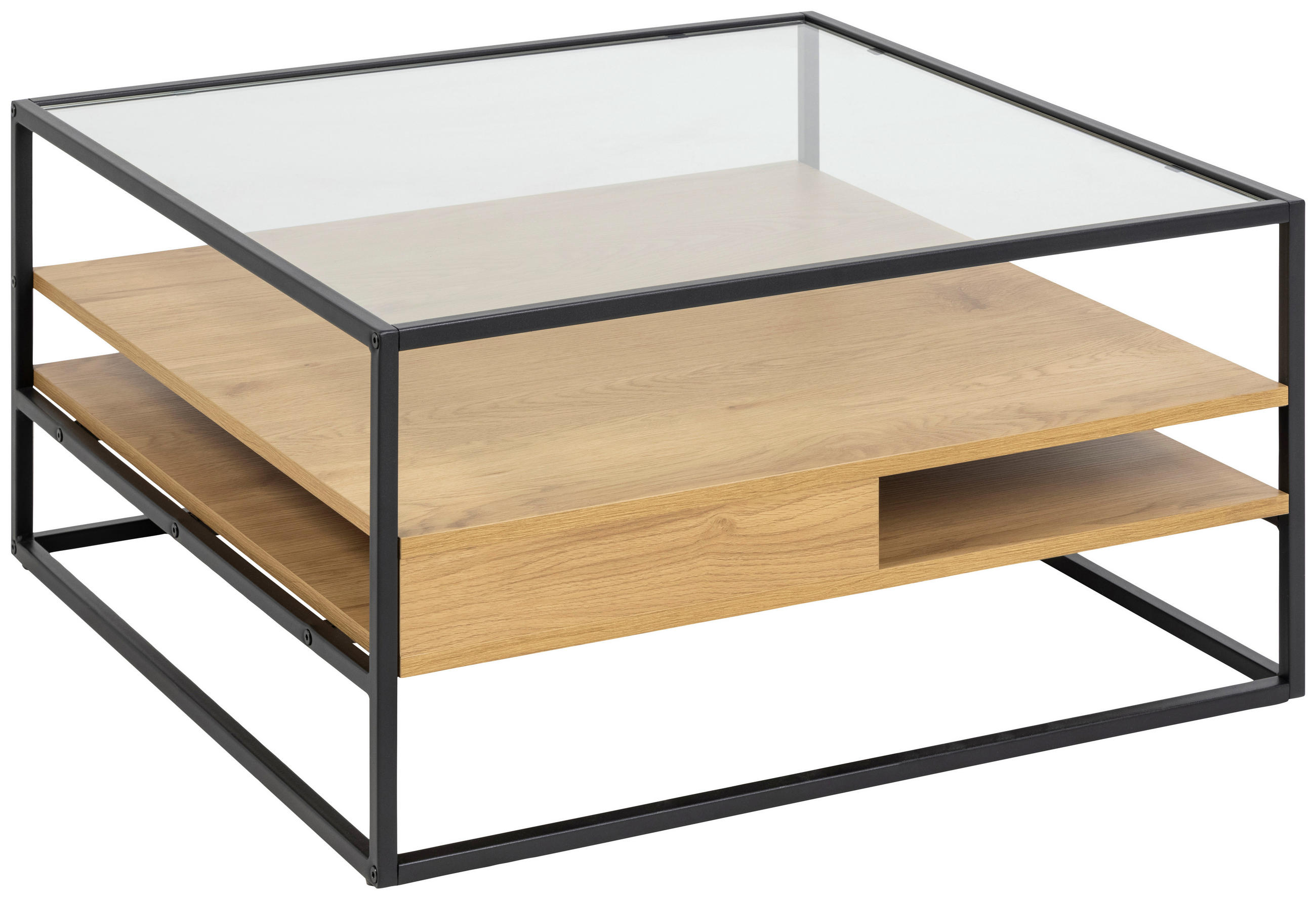 COUCHTISCH Wildeiche ESG, Klarglas 80/80/40 cm quadratisch Klar, Schwarz, Eichefarben  - Klar/Eichefarben, MODERN, Glas/Holzwerkstoff (80/80/40cm)