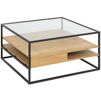 COUCHTISCH in Metall, Glas, Holzwerkstoff 80/80/40 cm  - Klar/Eichefarben, MODERN, Glas/Holzwerkstoff (80/80/40cm)