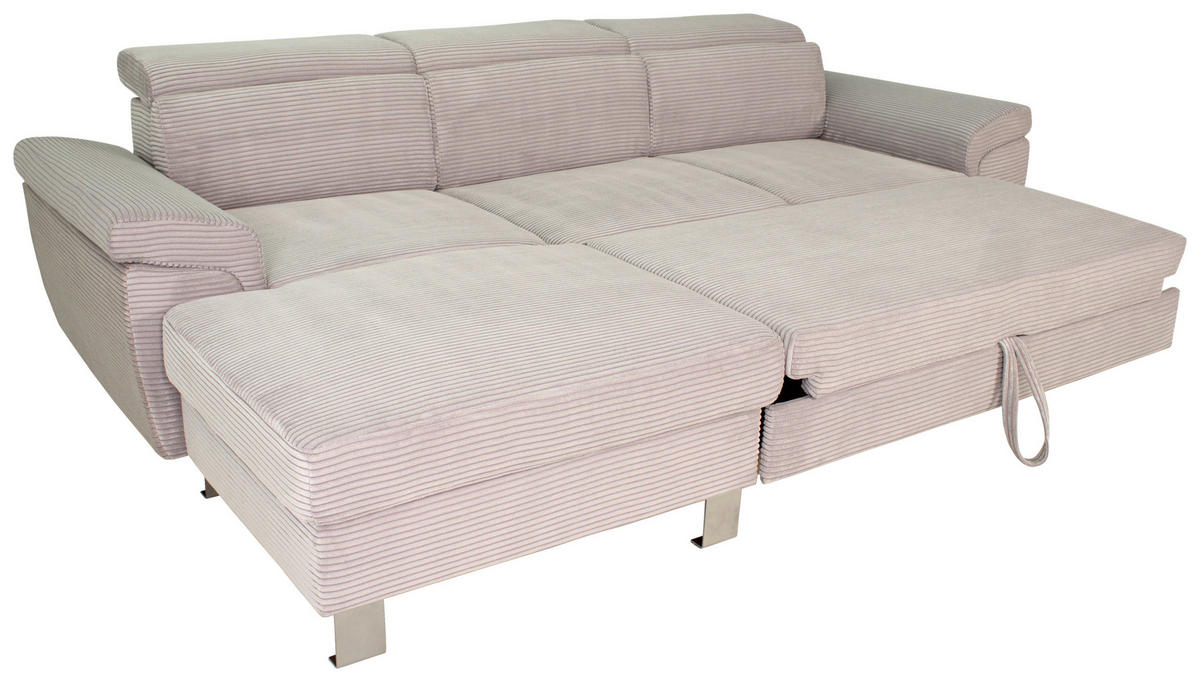 ECKSOFA inkl. Funktionen Hellgrau Cord  - Silberfarben/Hellgrau, Design, Textil/Metall (167/250cm) - Xora