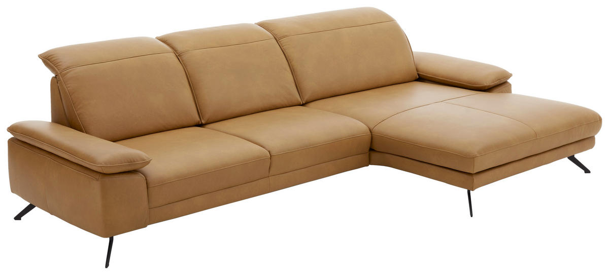 ECKSOFA in Echtleder Hellbraun  - Hellbraun/Schwarz, Design, Leder/Metall (328/193cm) - Dieter Knoll