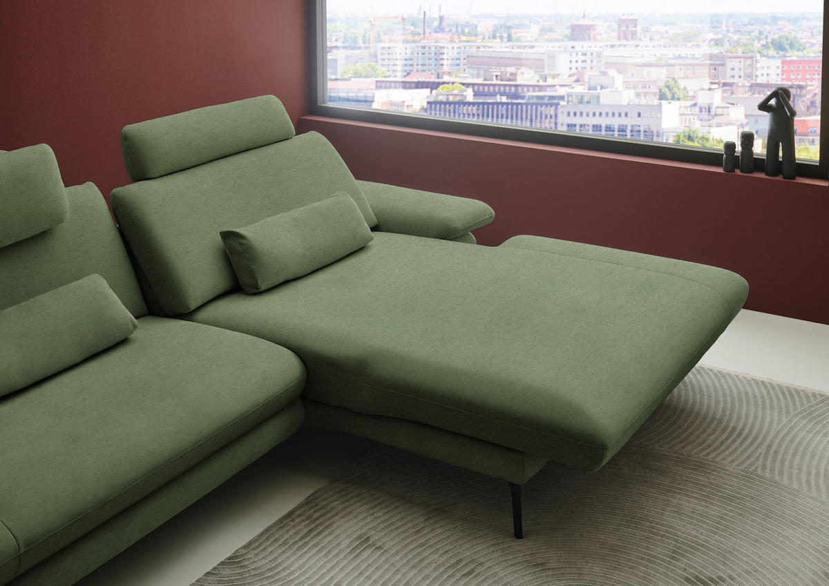 ECKSOFA  in Chenille, Flachgewebe Grün  284/180 cm  - Schwarz/Grün, Design, Textil/Metall (284/180cm) - Dieter Knoll