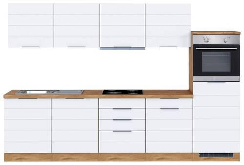 KÜCHENBLOCK 300 cm   in Weiß, Eiche Wotan  - Eiche Wotan/Weiß, Design, Holzwerkstoff/Metall (300cm) - Held