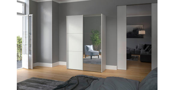 SCHWEBETÜRENSCHRANK in Weiß - Edelstahlfarben/Weiß, Design, Glas/Holzwerkstoff (152/215/65cm) - Carryhome