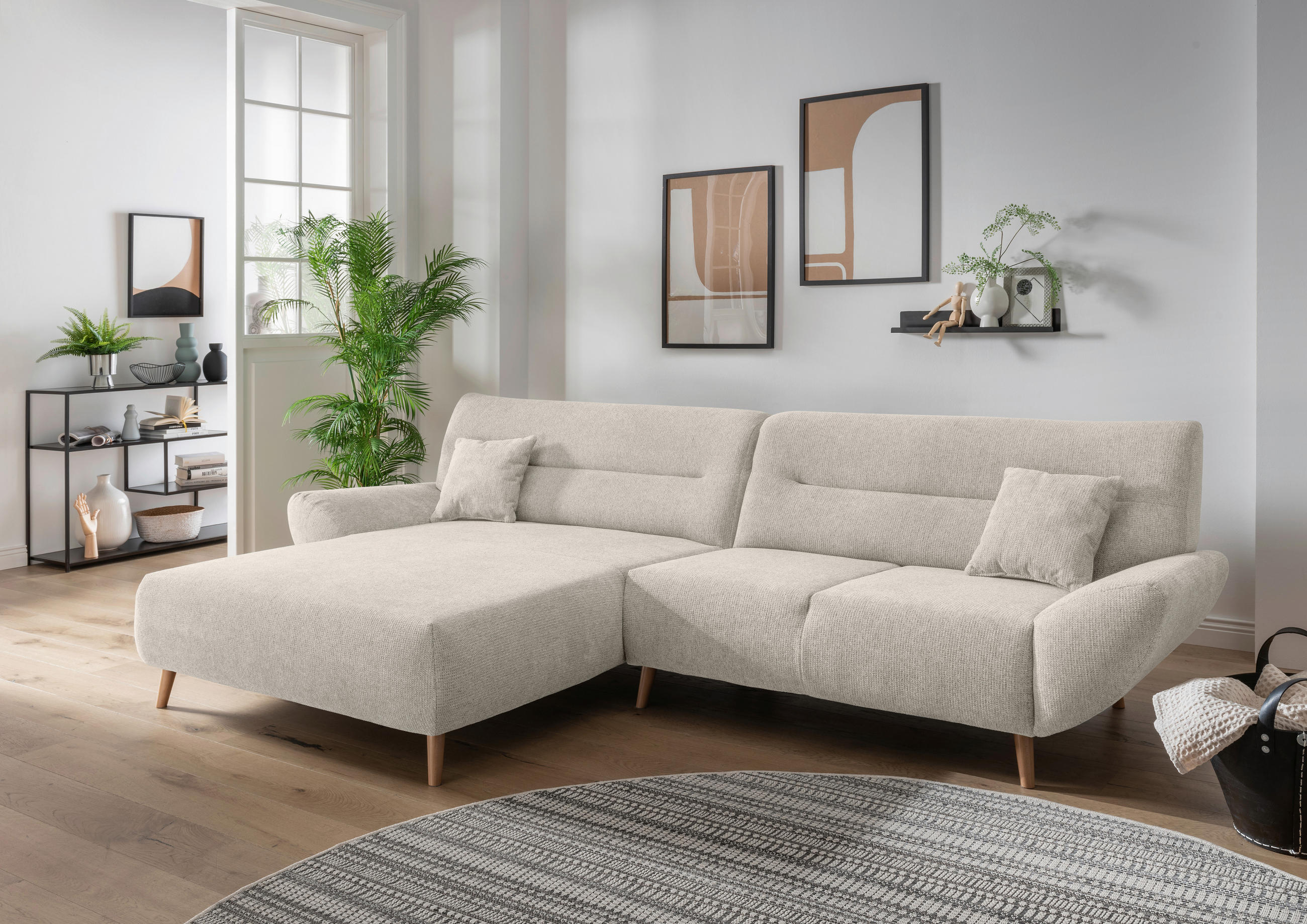 ECKSOFA in Chenille Beige  - Wildeiche/Beige, Modern, Holz/Textil (166/290cm) - MID.YOU