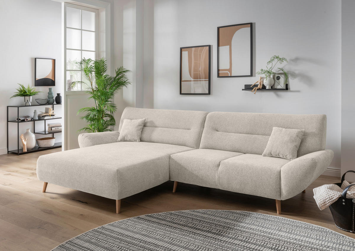 ECKSOFA in Chenille Beige  - Wildeiche/Beige, Modern, Holz/Textil (166/290cm) - MID.YOU
