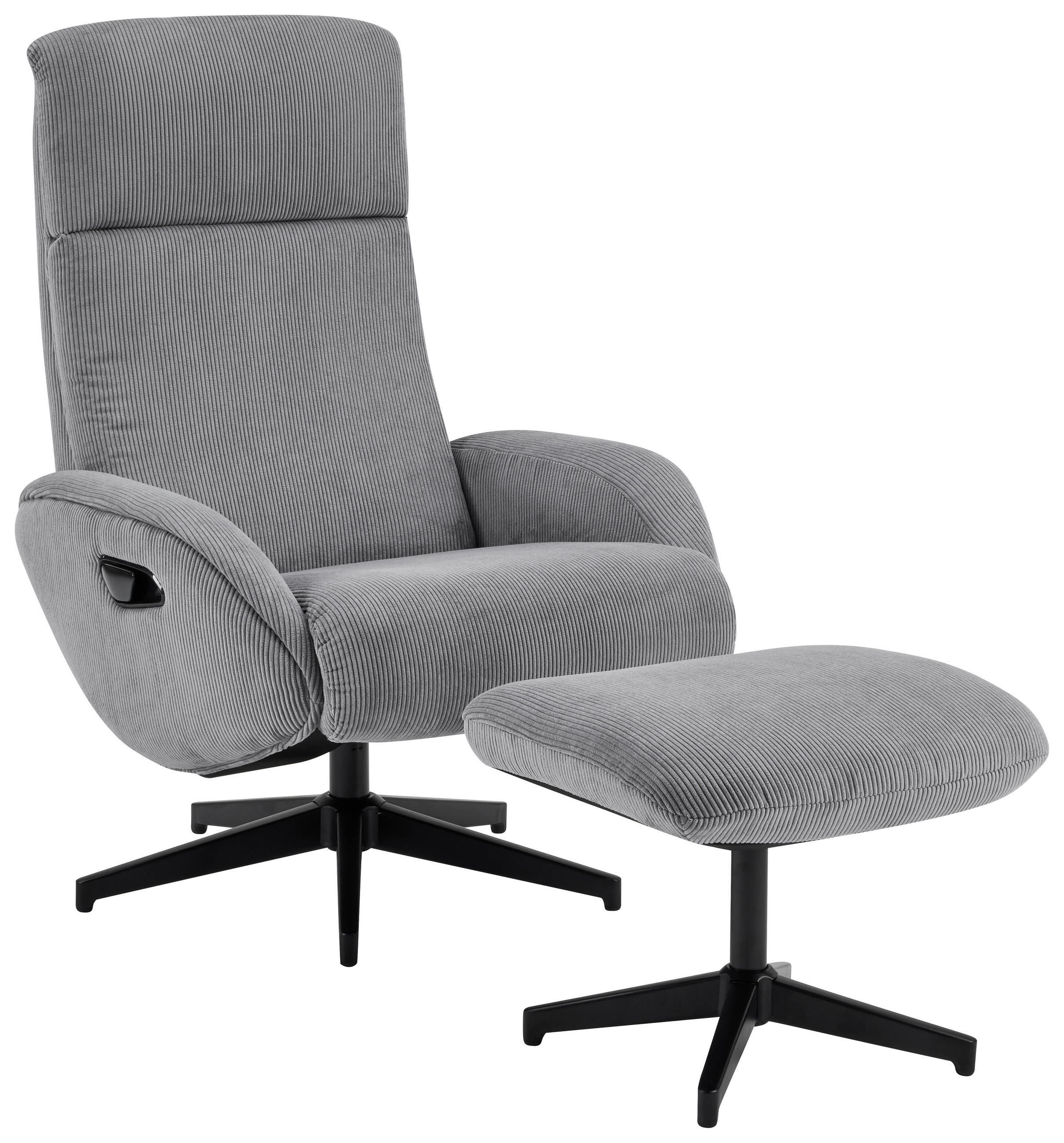 RELAXSESSELSET inkl. Funktion Cord Relaxfunktion, Hocker    - Dunkelgrau/Schwarz, Design, Textil/Metall (75/106/74cm) - Xora