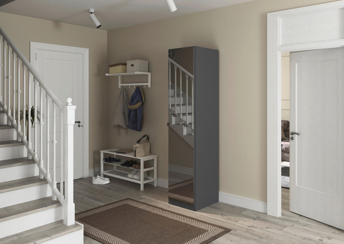 DREHTÜRENSCHRANK 47/210/54 cm,  in Grau, 1-türig  - Alufarben/Grau, KONVENTIONELL, Glas/Holzwerkstoff (47/210/54cm) - home24