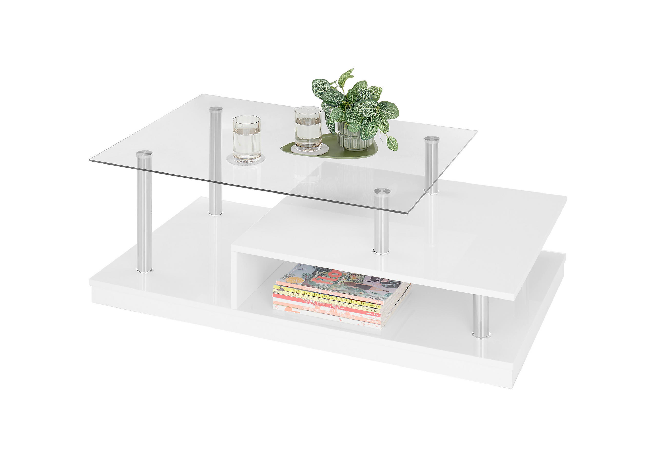 COUCHTISCH ESG rechteckig Silberfarben, Weiß  - Silberfarben/Weiß, Design, Glas/Holzwerkstoff (110/36/60cm) - MID.YOU