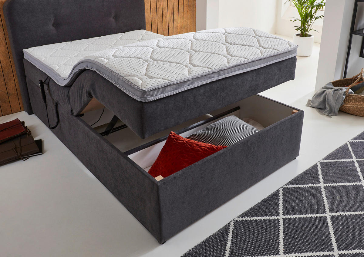BOXSPRINGBETT 100/200 cm  in Grau  - Schwarz/Grau, Konventionell, Kunststoff/Textil (100/200cm) - Carryhome