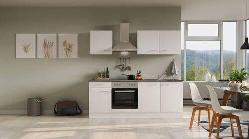 KÜCHENBLOCK 210 cm   in Weiß  - Graubraun/Alufarben, MODERN, Holzwerkstoff/Kunststoff (210cm) - FlexWell