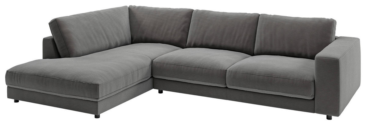 ECKSOFA in Cord Dunkelgrau  224/325 cm  - Dunkelgrau/Schwarz, Design, Kunststoff/Textil (224/325cm) - Pure Home Lifestyle