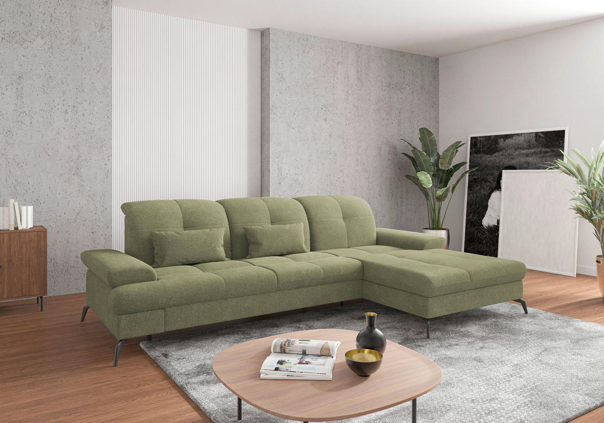 ECKSOFA in Flachgewebe Hellgrün  279/185 cm  - Schwarz/Hellgrün, KONVENTIONELL, Textil/Metall (279/185cm) - Sit & More