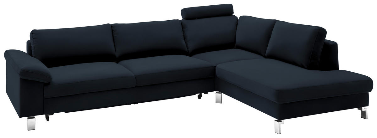 ECKSOFA in Echtleder Dunkelblau  281/200 cm  - Chromfarben/Dunkelblau, Design, Leder/Metall (281/200cm) - Pure Home Lifestyle