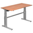 SCHREIBTISCH 160/80/66-130 cm  in Silberfarben, Nussbaumfarben  - Silberfarben/Nussbaumfarben, Design, Holzwerkstoff/Metall (160/80/66-130cm) - Venda