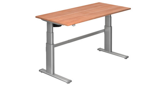 SCHREIBTISCH 160/80/66-130 cm  in Silberfarben, Nussbaumfarben  - Silberfarben/Nussbaumfarben, Design, Holzwerkstoff/Metall (160/80/66-130cm) - Venda