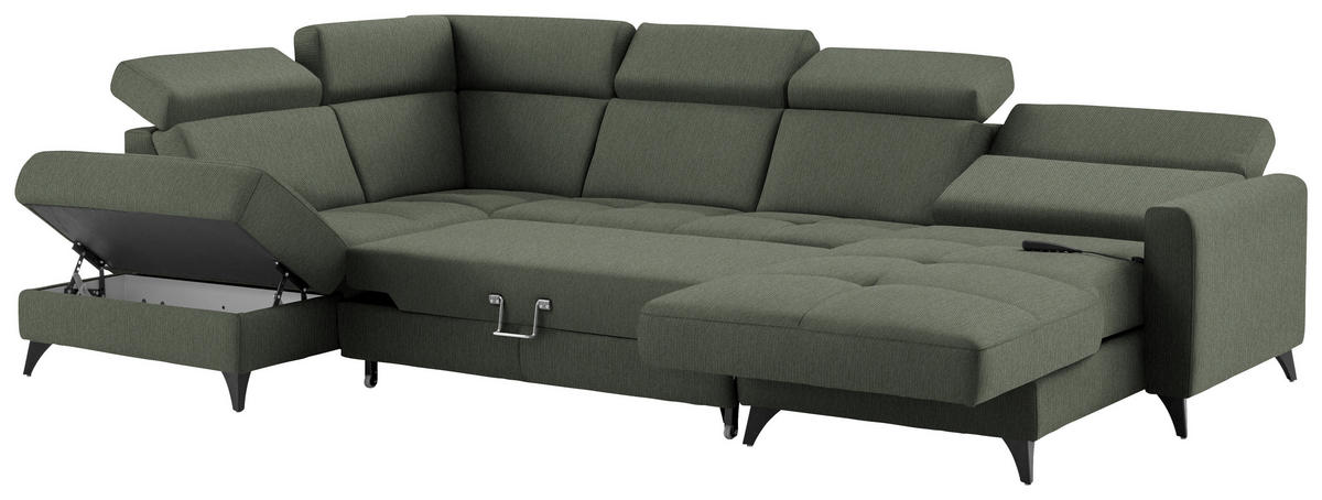 WOHNLANDSCHAFT Flachgewebe Dunkelgrün  - Dunkelgrün/Schwarz, Konventionell, Textil/Metall (215/333/174cm) - Beldomo System