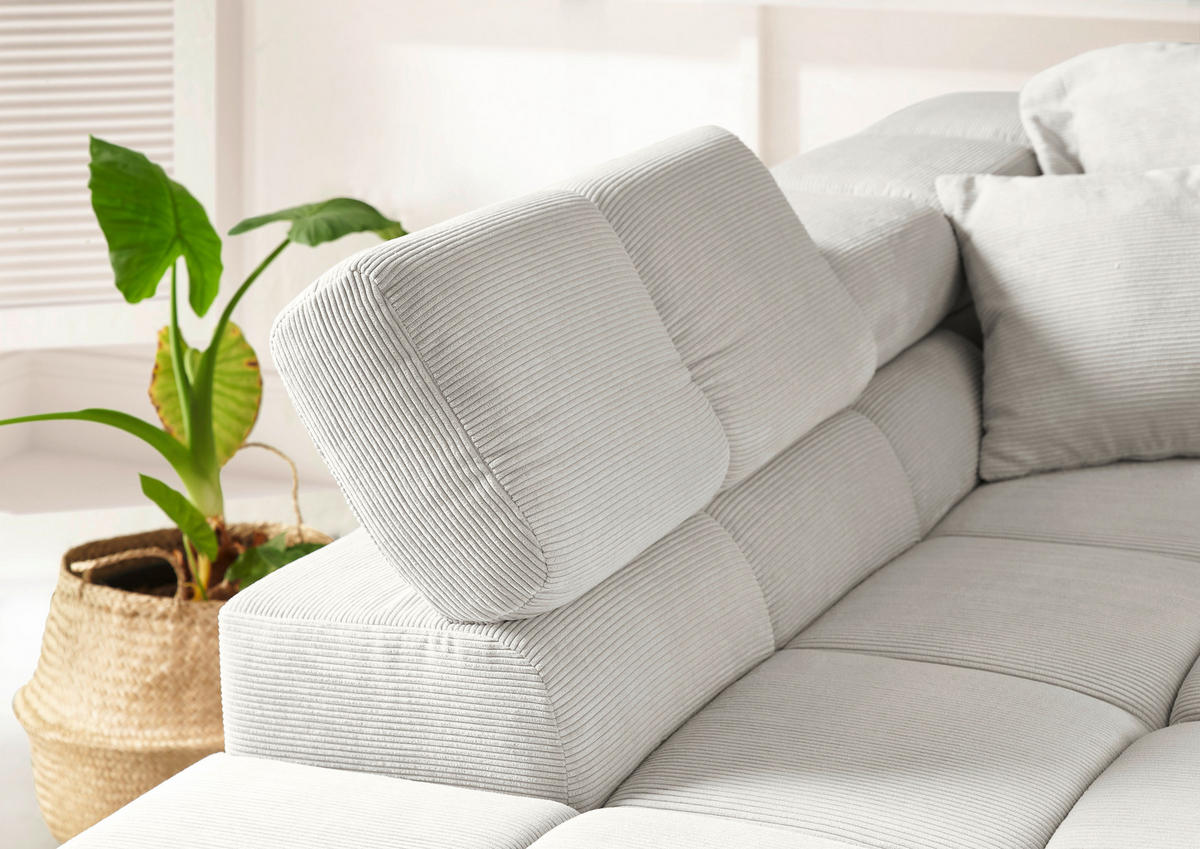ECKSOFA Weiß Feincord  - Schwarz/Weiß, Design, Kunststoff/Textil (215/319cm) - Hom`in