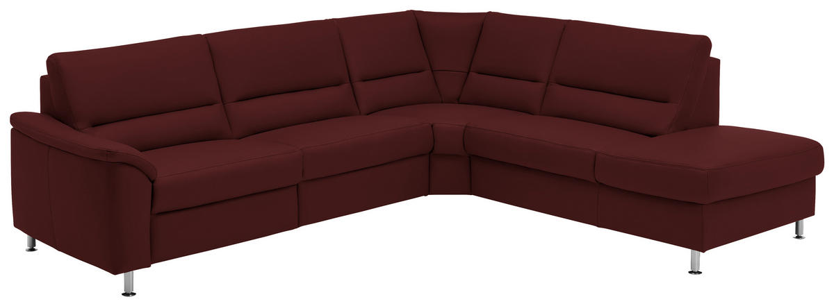 ECKSOFA in Echtleder Brombeere  - Brombeere/Alufarben, Konventionell, Leder/Metall (290/249cm) - Beldomo Premium