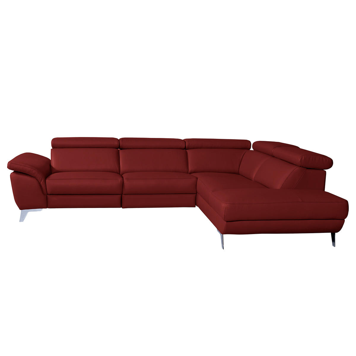 ECKSOFA Echtleder Rot  - Silberfarben/Rot, Design, Leder/Metall (283/228cm) - Livetastic