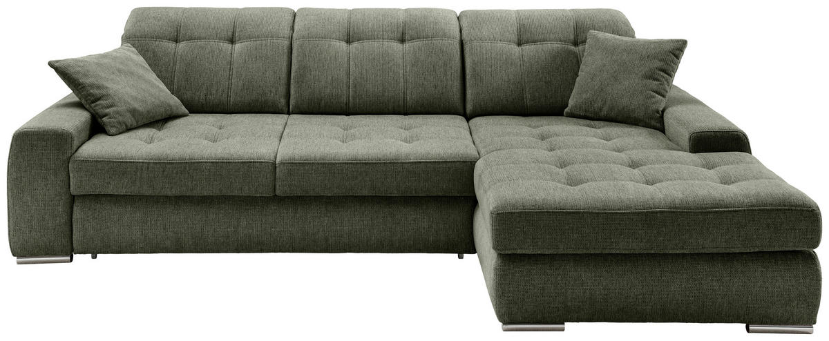 ECKSOFA Chenille Dunkelgrün  - Chromfarben/Dunkelgrün, Konventionell, Textil/Metall (283/186cm) - Livetastic