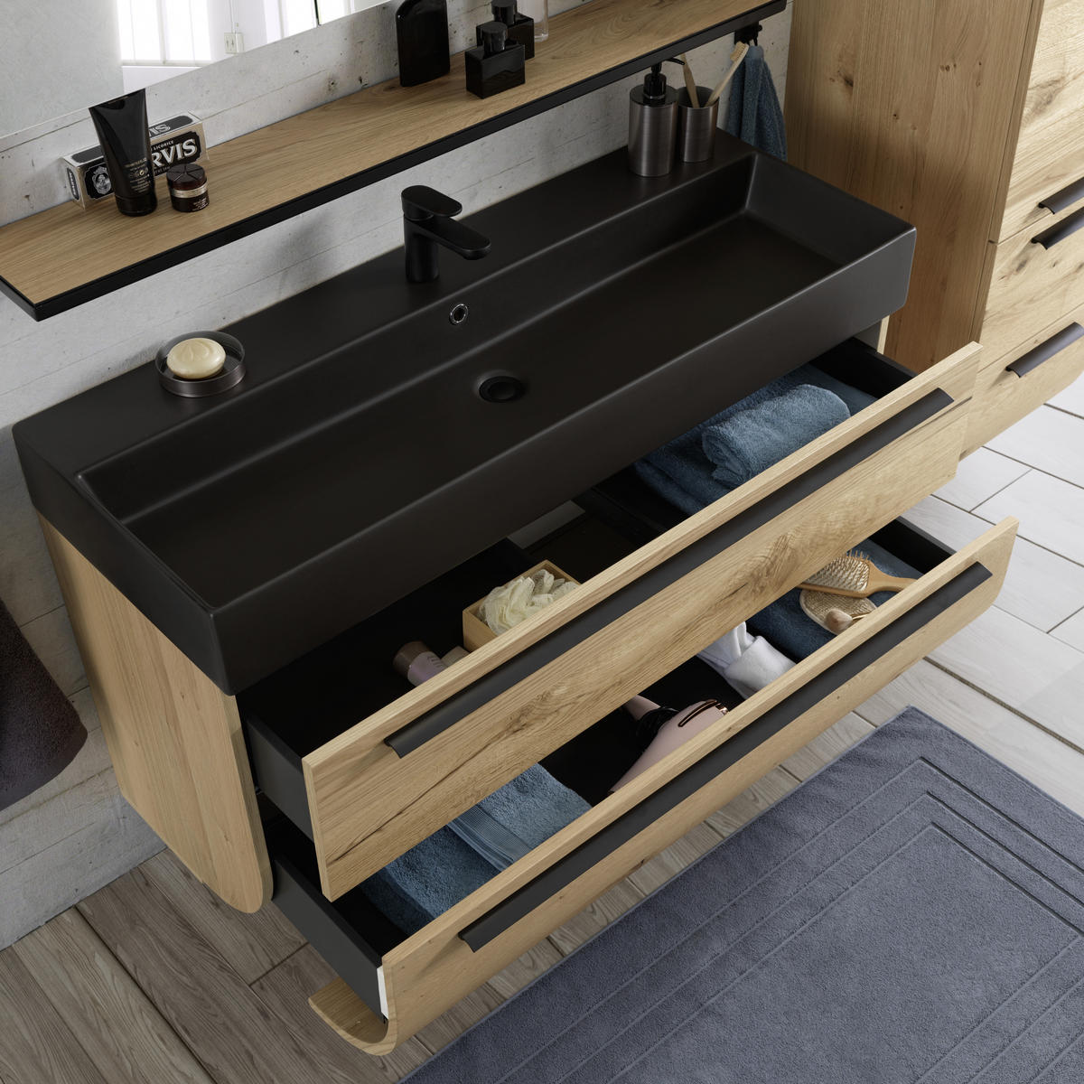 BADEZIMMER  in 120 cm  - Eichefarben/Schwarz, Modern, Glas/Holz (120cm) - Dieter Knoll