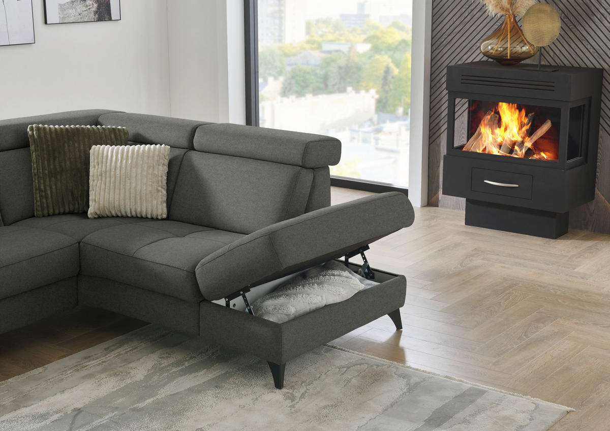ECKSOFA Beldomo System in Flachgewebe Dunkelgrau  276/214 cm  - Dunkelgrau/Schwarz, KONVENTIONELL, Textil/Metall (276/214cm) - Beldomo System