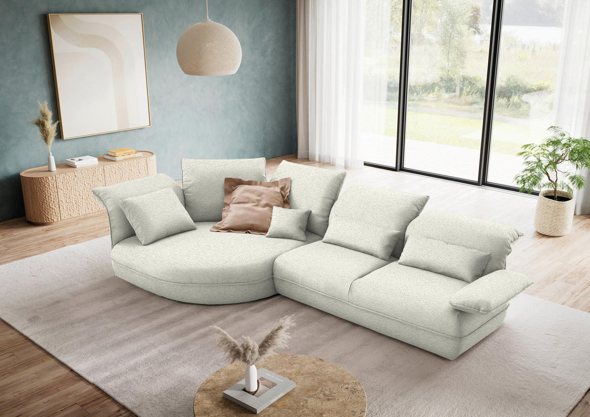 ECKSOFA Chenille Creme  - Creme/Schwarz, Design, Kunststoff/Textil (154/343cm) - Koinor