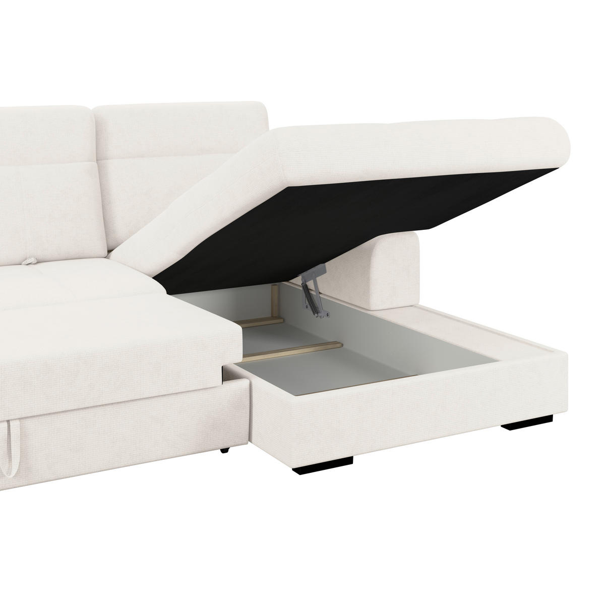 ECKSOFA Creme Chenille Rücken echt, Kopfteilverstellung  - Creme/Schwarz, KONVENTIONELL, Holz/Textil (286/203cm) - MID.YOU