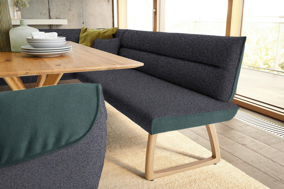 ECKBANK in Holz, Textil Petrol, Dunkelgrau  - Eichefarben/Dunkelgrau, Design, Holz/Textil (237/162cm) - Koinor