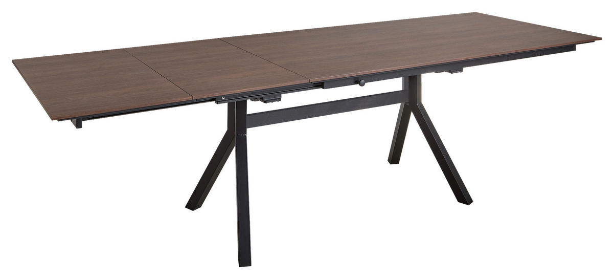 ESSTISCH Schwarz, Nussbaumfarben rechteckig  ausziehbar, in verschiedenen Größen erhältlich, in verschiedenen Holzdekoren erhältlich  - Nussbaumfarben/Schwarz, Basics, Holzwerkstoff/Metall (180-280/95/76cm) - Celina Home