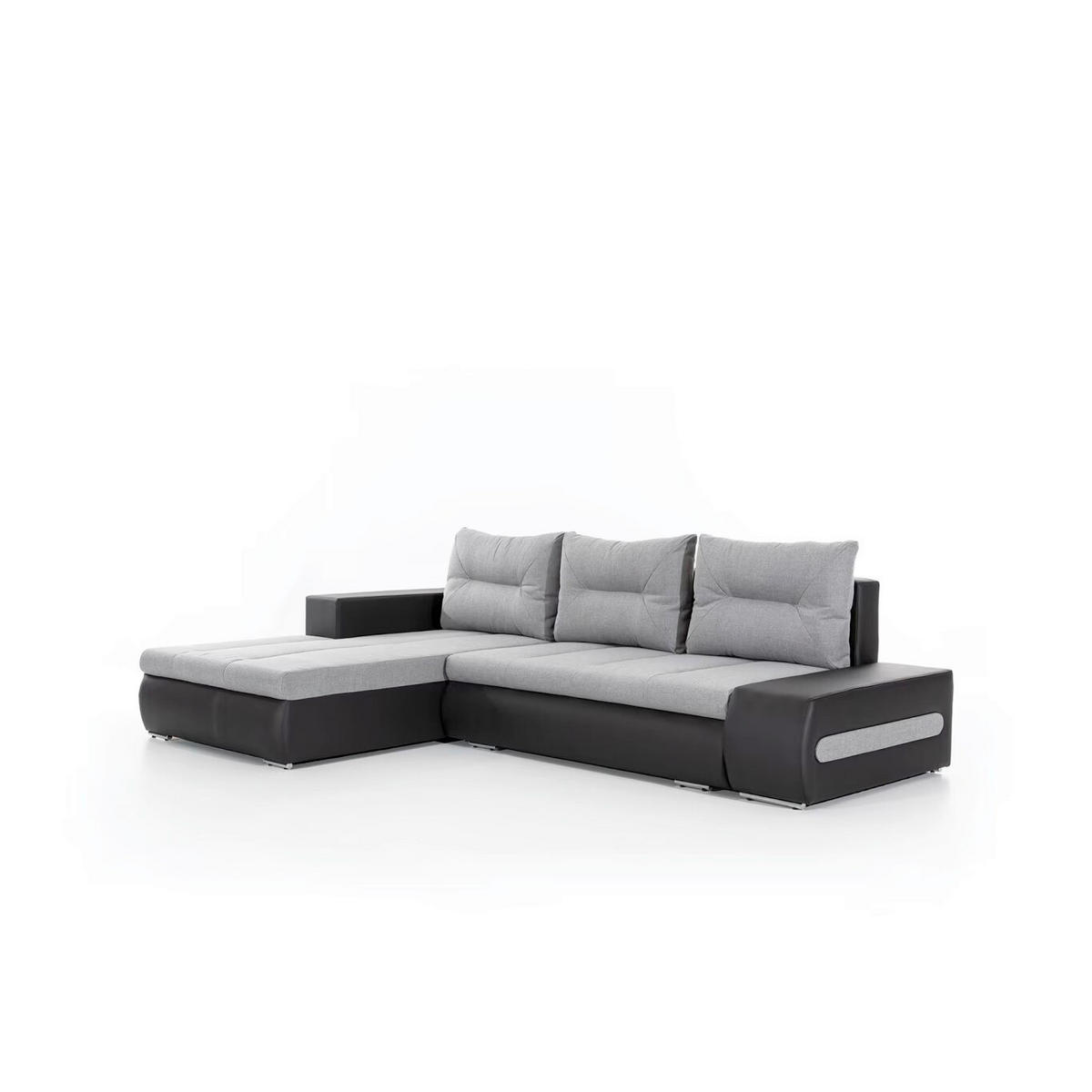 ECKSOFA  Schwarz, Hellgrau Webstoff  - Chromfarben/Hellgrau, Design, Textil/Metall (180/275cm) - MID.YOU