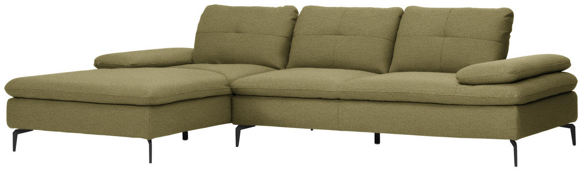 ECKSOFA in Webstoff Olivgrün  - Schwarz/Olivgrün, Design, Textil/Metall (179/301cm) - Chilliano