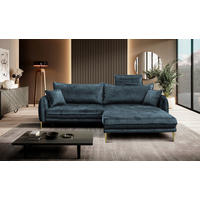ECKSOFA Blau Velours Bettkasten  - Blau/Goldfarben, Design, Textil/Metall (264/196cm) - P & B