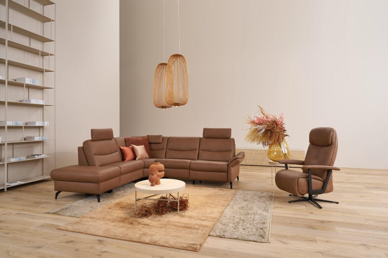 SAROKKANAPÉ bőr barna  - barna/antracit, Design, bőr/fém (249/278cm) - Himolla