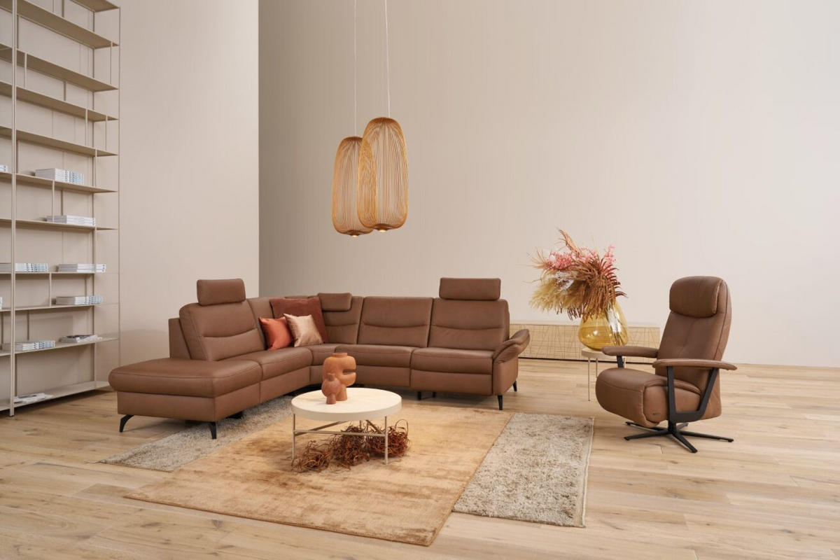 SAROKKANAPÉ bőr barna  - barna/antracit, Design, bőr/fém (249/278cm) - Himolla