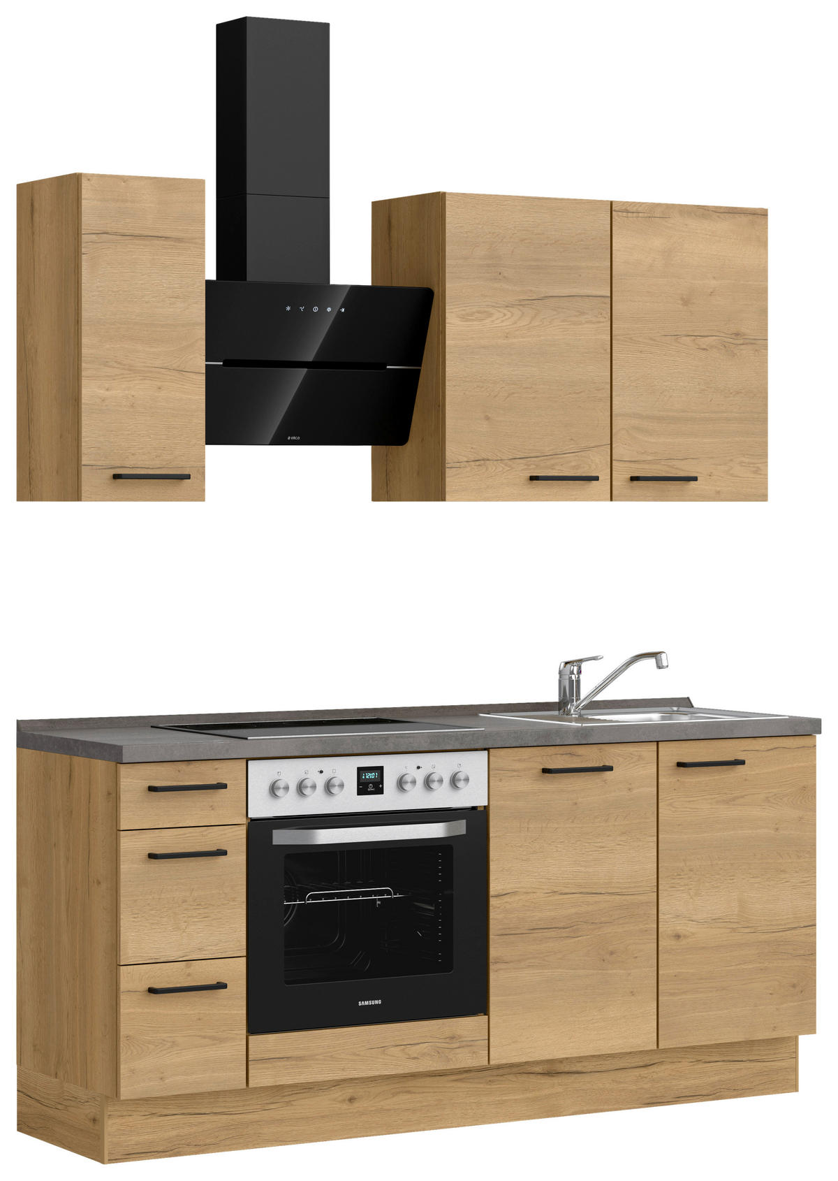 KÜCHENBLOCK 180 cm   in Eichefarben, Schieferfarben  - Schieferfarben/Eichefarben, MODERN, Holzwerkstoff/Metall (180cm) - Nobilia