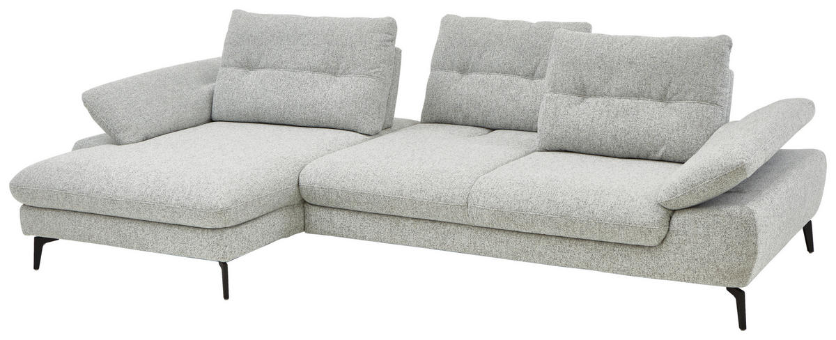 ECKSOFA Hellgrau Flachgewebe  - Hellgrau/Schwarz, Design, Textil/Metall (168/303cm) - Valdera