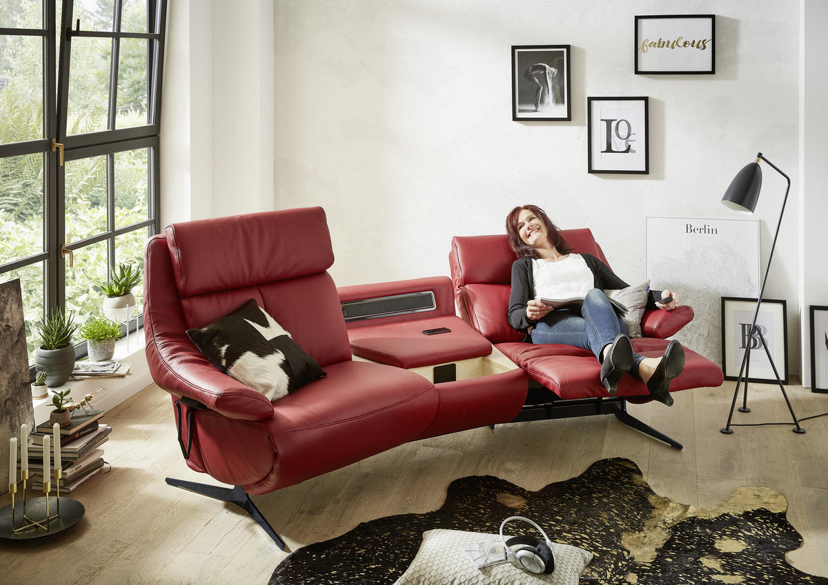 HEIMKINO-SOFA Echtleder Rot  - Anthrazit/Rot, KONVENTIONELL, Leder (254/107/105cm) - Himolla Komfortklass