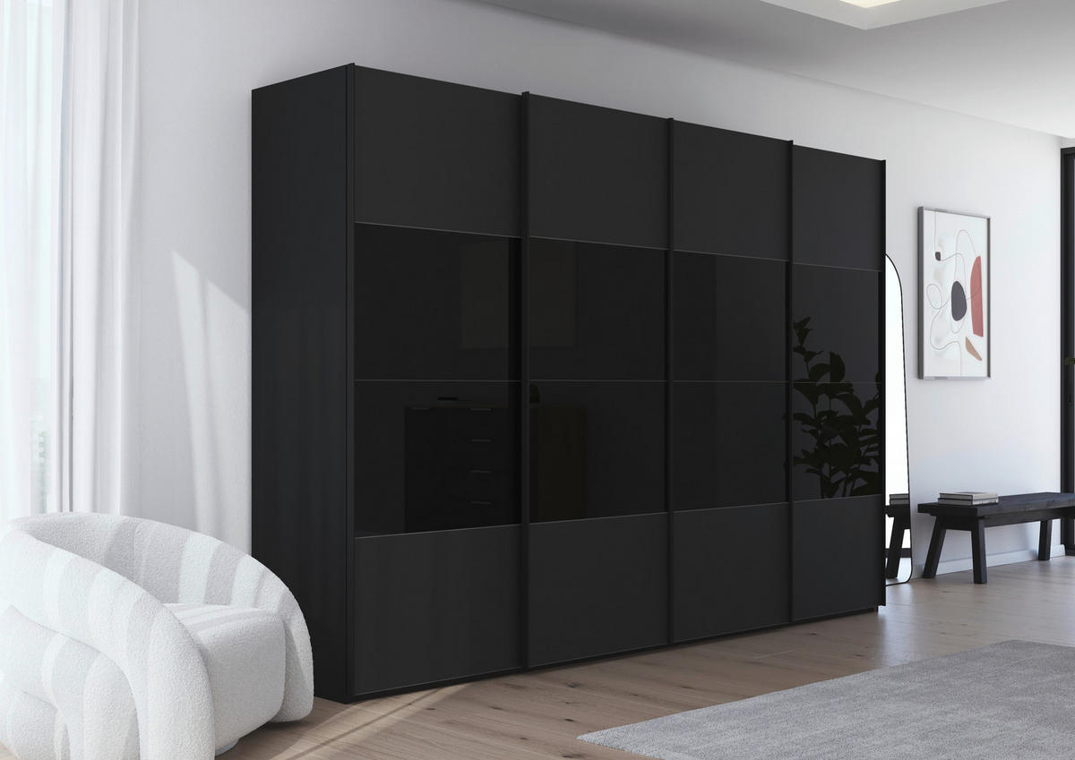 SCHWEBETÜRENSCHRANK 320/223/68 cm,  in Schwarz, 4 Tür(en)  - Schwarz, Design, Glas/Holzwerkstoff (320/223/68cm) - Novel
