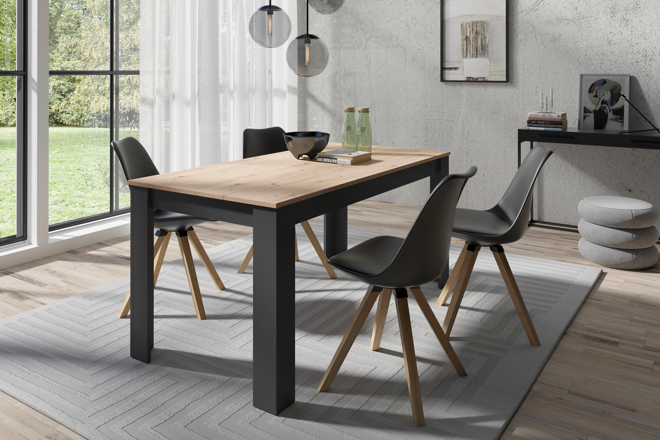 TISCHGRUPPE - Eichefarben/Schwarz, MODERN, Kunststoff/Metall - MID.YOU
