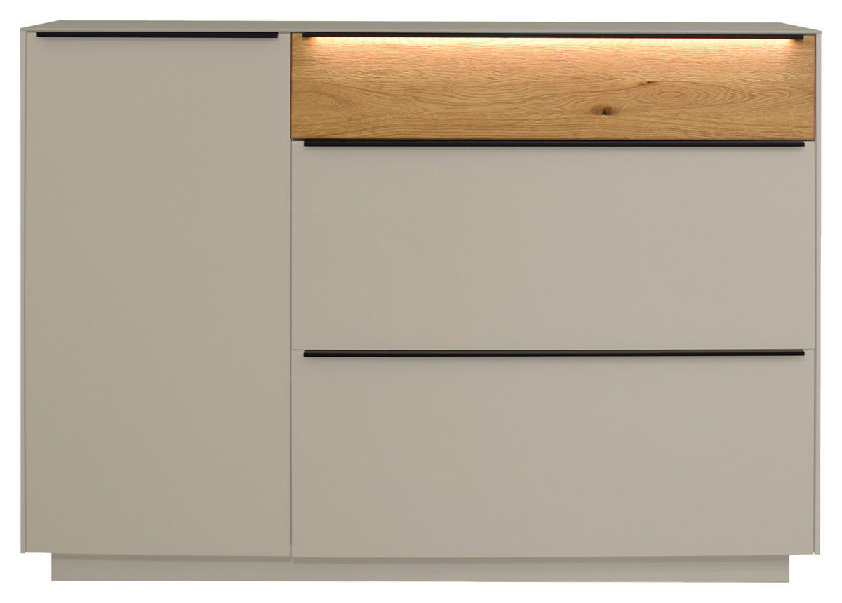 SCHUHSCHRANK Eiche massiv Eichefarben, Kaschmir  - Kaschmir/Eichefarben, Design, Glas/Holz (160/110/32cm) - Novel