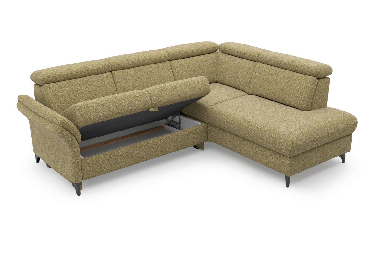 ECKSOFA GLENDALE E Olivgrün Chenille  - Schwarz/Olivgrün, KONVENTIONELL, Textil/Metall (247/193cm) - Sit & More