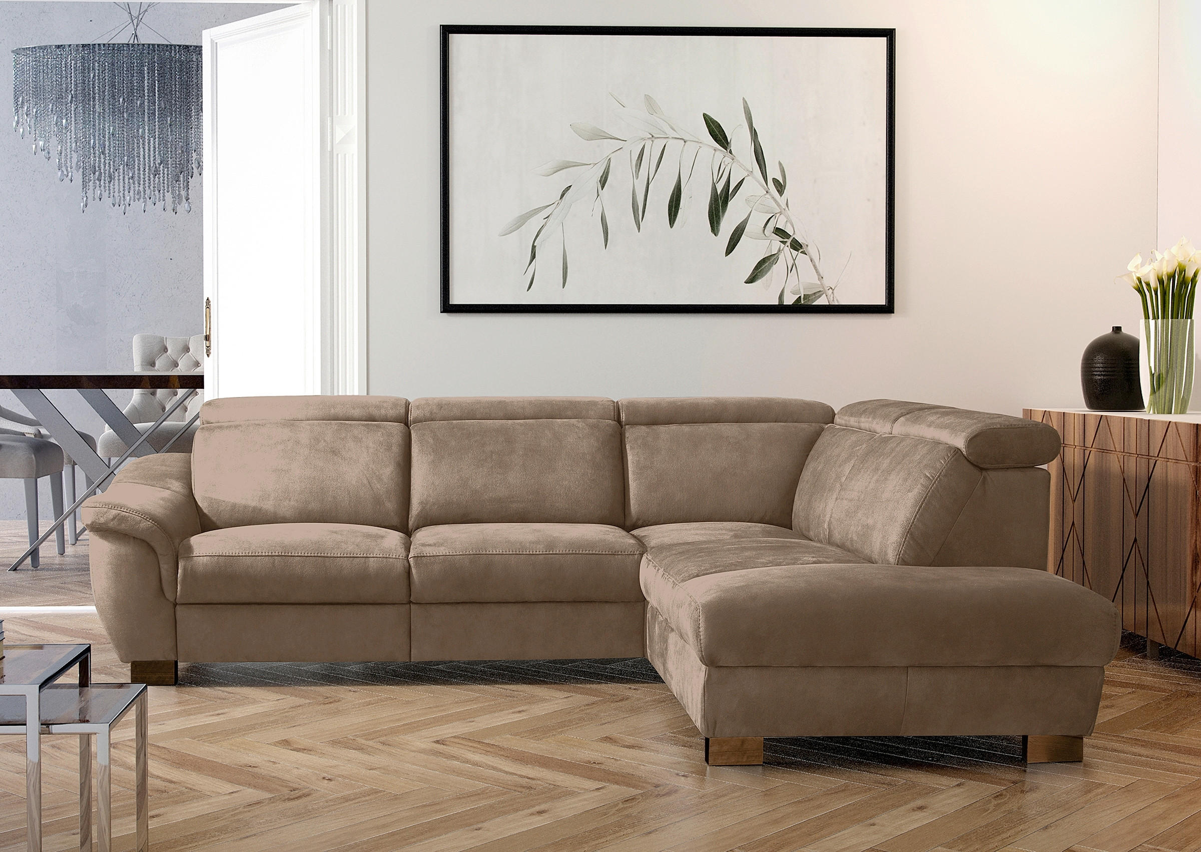ECKSOFA TREND Braun Mikrofaser Relaxfunktion, Kopfteilverstellung  - Wengefarben/Braun, Design, Holz/Textil (276/238cm) - Livetastic