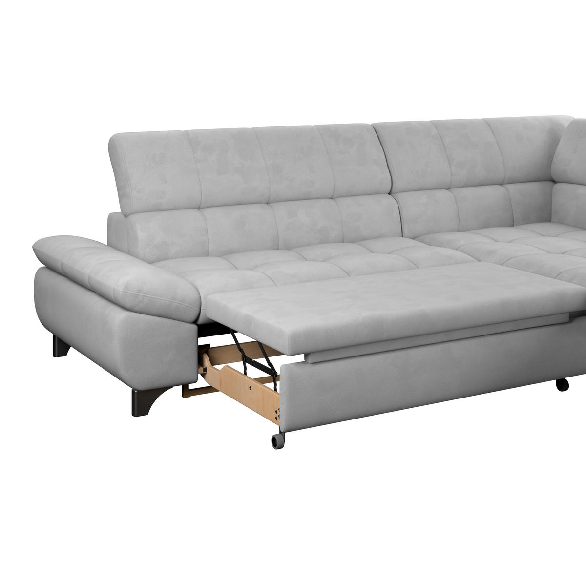 ECKSOFA Hellgrau Chenille  - Chromfarben/Hellgrau, KONVENTIONELL, Textil/Metall (312/234cm) - Livetastic