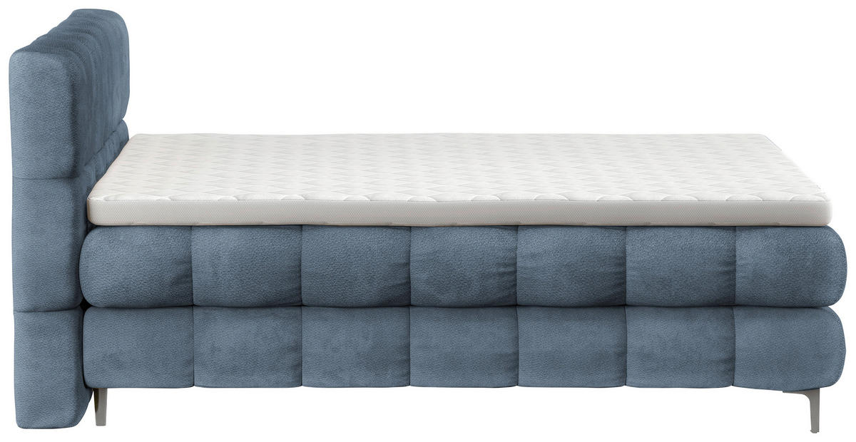 BOXBETT 160/200 cm,  in Blaugrau, gepolstertes Kopfteil, Bettkasten, Topper, H3 + H3 = fest  - Blaugrau/Schwarz, Design, Textil/Metall (160/200cm) - Ti'me