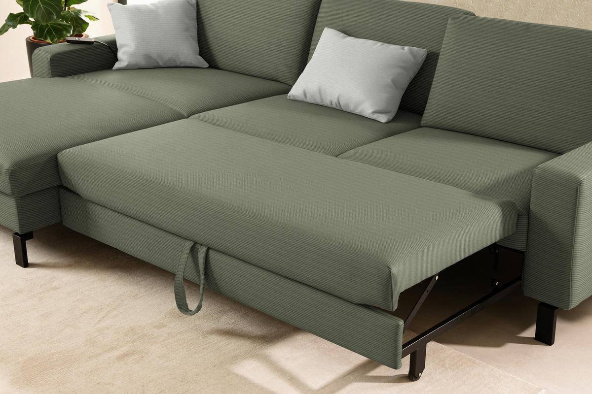 ECKSOFA Cord Olivgrün  - Schwarz/Olivgrün, Design, Textil/Metall (185/298cm) - Pure Home Lifestyle