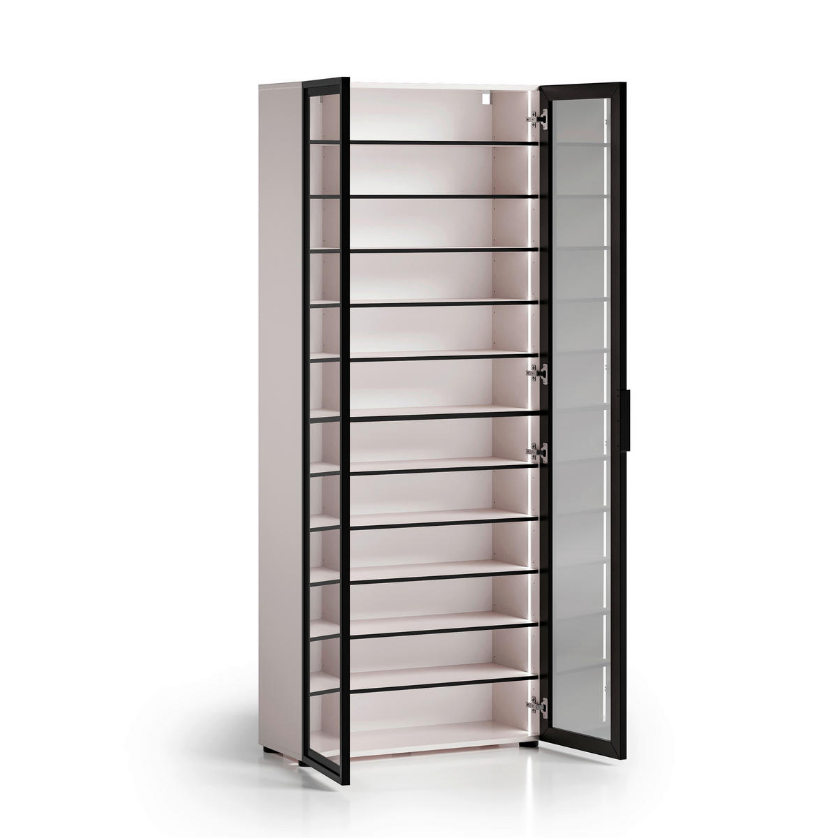 SCHUHSCHRANK Schwarz, Kaschmir  - Kaschmir/Schwarz, Design, Glas/Holzwerkstoff (80/200/34cm) - Voleo