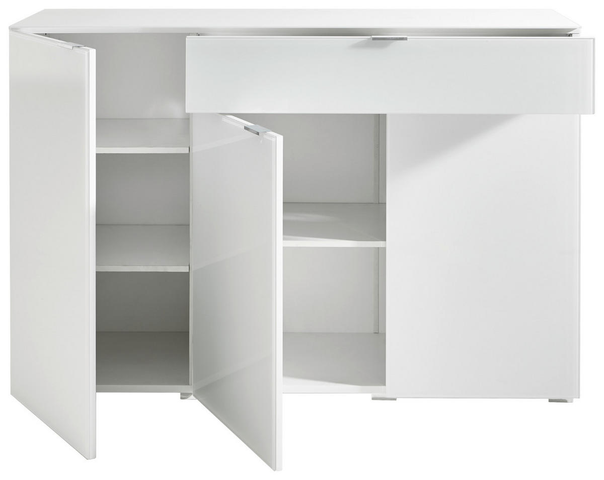 KOMMODE  in 137/92/42 cm  - Chromfarben/Weiß, Design, Glas/Holzwerkstoff (137/92/42cm) - Novel