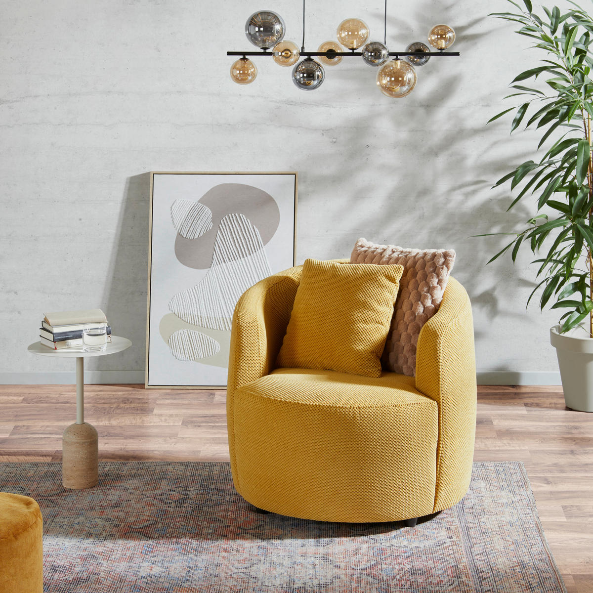 SESSEL in Velours, Struktur Senfgelb  - Senfgelb/Schwarz, MODERN, Kunststoff/Textil (81/74/81cm) - Livetastic